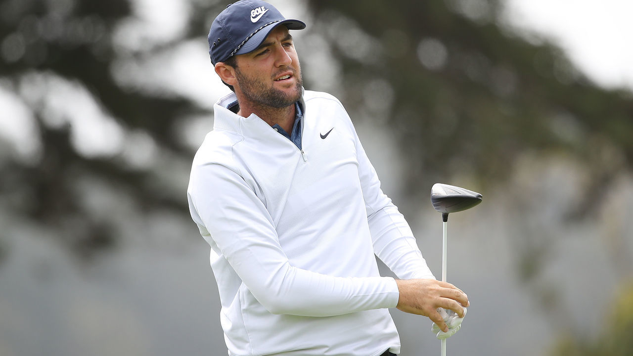 SAN FRANCISCO, CALIFORNIA - AUGUST 08: Scottie Scheffler of the United States watches a shot from the fourth tee during the third round of the 2020 PGA Championship at TPC Harding Park on August 08, 2020 in San Francisco, California.