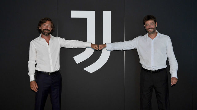 TURIN, ITALY - JULY 31: Andrea Pirlo and Andrea Agnelli during the signing of Andrea Pirlo as new U23 team coach at Allianz Stadium on July 31, 2020 in Turin, Italy.