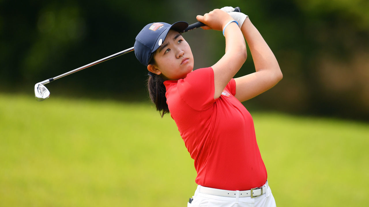 TOYOTA, JAPAN - JUNE 21: Rose Zhang of the United States hits her tee shot on the 2nd hole during the final round of the Toyota Junior Golf World Cup at Chukyo Golf Club Ishino Course on June 21, 2019 in Toyota, Aichi, Japan.