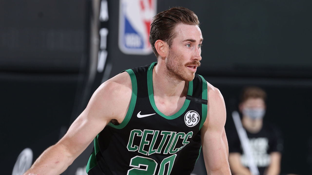 ORLANDO, FL - AUGUST 9: Gordon Hayward #20 of the Boston Celtics handles the ball against the Orlando Magic on August 9, 2020 at The AdventHealth Arena at ESPN Wide World of Sports in Orlando, Florida. NOTE TO USER: User expressly acknowledges and agrees that, by downloading and/or using this Photograph, user is consenting to the terms and conditions of the Getty Images License Agreement. Mandatory Copyright Notice: Copyright 2020 NBAE