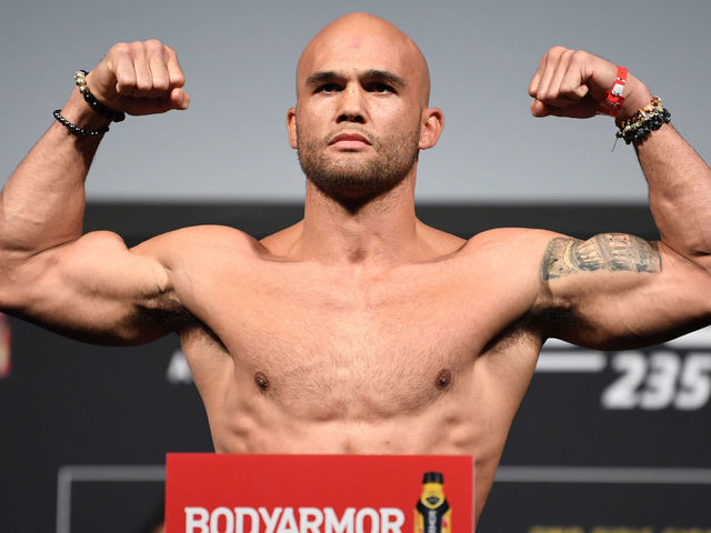 LAS VEGAS, NV - MARCH 01: Robbie Lawler poses on the scale during the UFC 235 weigh-in at T-Mobile Arena on March 01, 2019 in Las Vegas, Nevada.