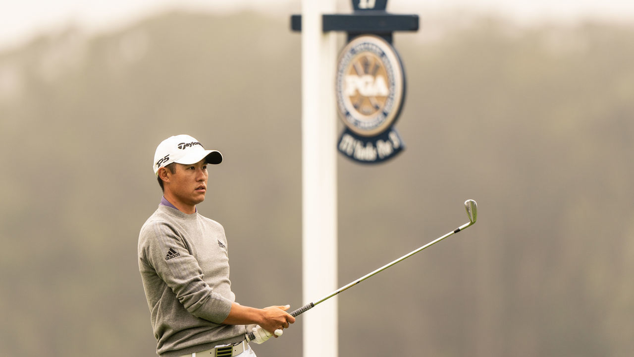 SAN FRANCISCO, CA - AUGUST 9: Collin Morikawa hits his tee shot on the 17th hole during the final round of the 102nd PGA Championship at TPC Harding Park on August 9, 2020 in San Francisco, California.