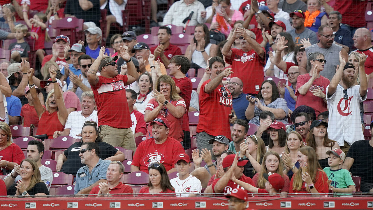 CINCINNATI, OHIO - SEPTEMBER 21: Cincinnati Reds fans cheer after a play during the game against the New York Mets at Great American Ball Park on September 21, 2019 in Cincinnati, Ohio.