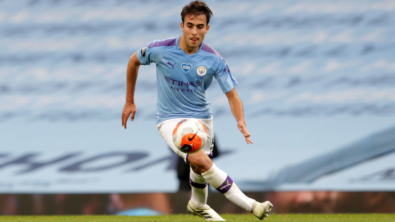 MANCHESTER, ENGLAND - JULY 15: Eric Garcia of Manchester City during the Premier League match between Manchester City and AFC Bournemouth at Etihad Stadium on July 15, 2020 in Manchester, England. Football Stadiums around Europe remain empty due to the Coronavirus Pandemic as Government social distancing laws prohibit fans inside venues resulting in all fixtures being played behind closed doors.