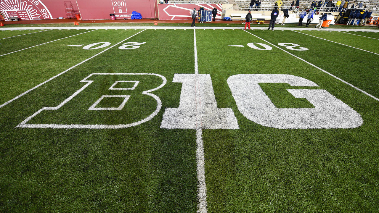 BLOOMINGTON, IN - NOVEMBER 23: The Big Ten Conference logo at Memorial Stadium following a college football game between the Michigan Wolverines and Indiana Hoosiers on November 23, 2019, at Memorial Stadium in Bloomington, IN.