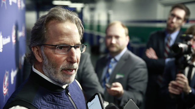 VANCOUVER, BC - MARCH 8: Head coach John Tortorella of the Columbus Blue Jackets talks to media before their NHL game against the Vancouver Canucks at Rogers Arena March 8, 2020 in Vancouver, British Columbia, Canada.