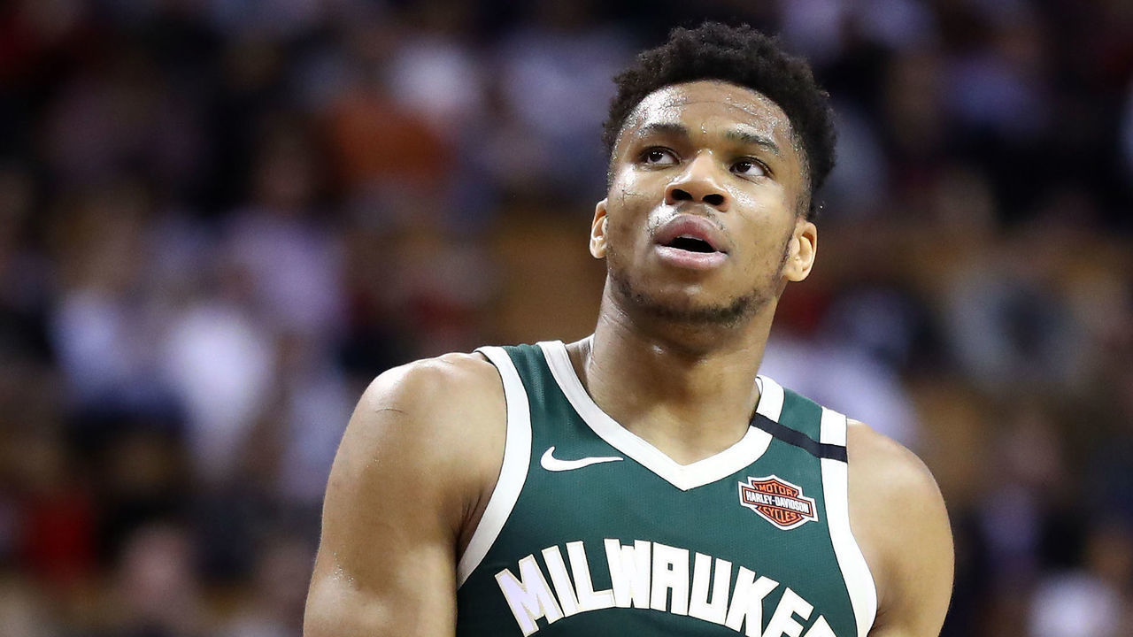 TORONTO, ON - FEBRUARY 25: Giannis Antetokounmpo #34 of the Milwaukee Bucks looks on during the second half of an NBA game against the Toronto Raptors at Scotiabank Arena on February 25, 2020 in Toronto, Canada.