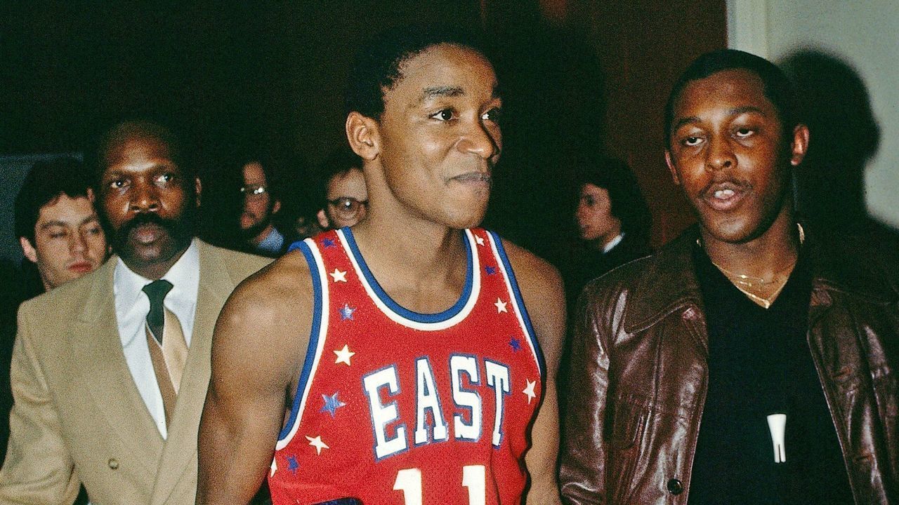 DENVER - JANUARY 29: Isiah Thomas #11 of the Eastern Conference All-Stars poses with his MVP trophy after the 1984 NBA All-Star game at the McNichols Sports Arena on January 29, 1984 in Denver, Colorado. NOTE TO USER: User expressly acknowledges that, by downloading and or using this photograph, User is consenting to the terms and conditions of the Getty Images License agreement. Mandatory Copyright Notice: Copyright 1984 NBAE