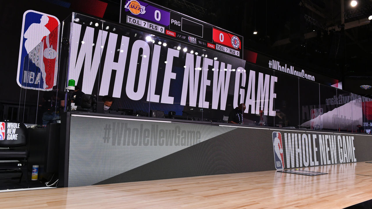 Orlando, FL - JULY 30: A view of the court prior to a game between the LA Clippers and the Los Angeles Lakers on July 30, 2020 at The Arena at ESPN Wide World Of Sports Complex in Orlando, Florida. NOTE TO USER: User expressly acknowledges and agrees that, by downloading and/or using this Photograph, user is consenting to the terms and conditions of the Getty Images License Agreement. Mandatory Copyright Notice: Copyright 2020 NBAE