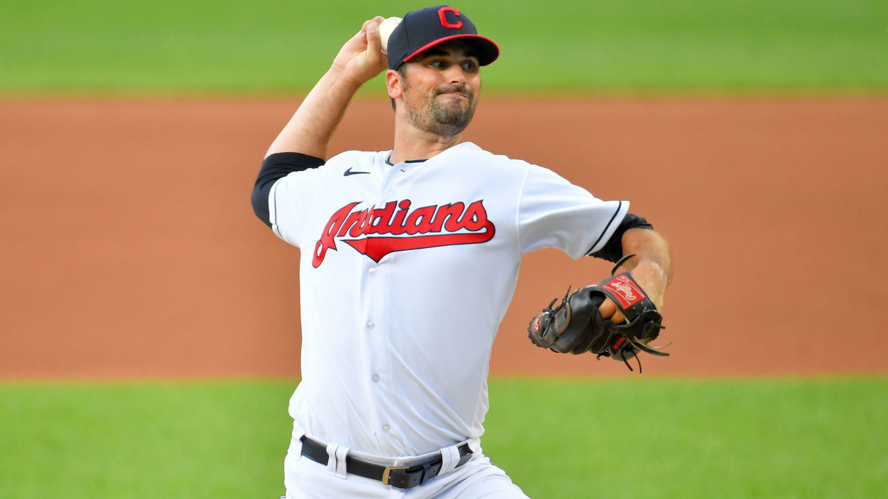 CLEVELAND, OHIO - JULY 28: Starting pitcher Adam Plutko #45 of the Cleveland Indians pitches during the first inning of game 2 of a double header against the Chicago White Sox at Progressive Field on July 28, 2020 in Cleveland, Ohio.
