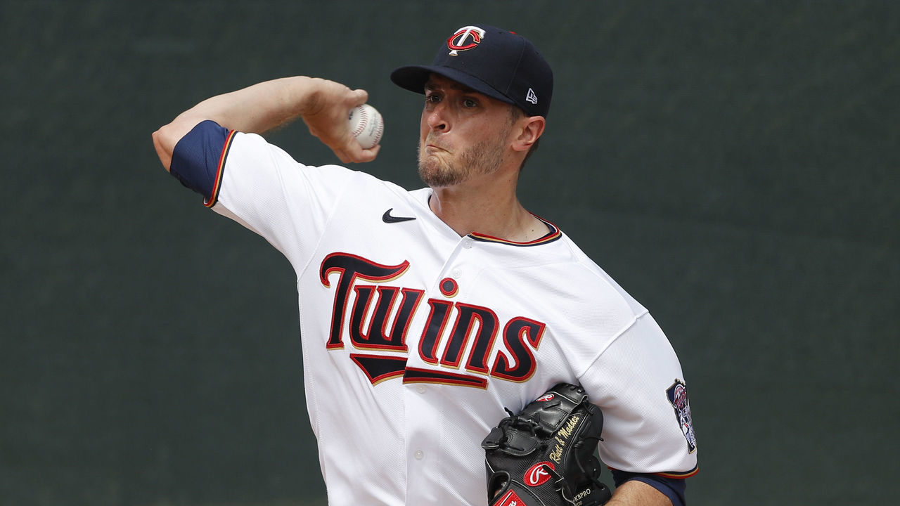 FORT MYERS, FLORIDA - FEBRUARY 26: Jake Odorizzi #12 of the Minnesota Twins warms up prior to the game against the Philadelphia Phillies at Hammond Stadium on February 26, 2020 in Fort Myers, Florida.