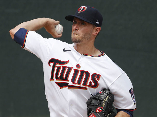 FORT MYERS, FLORIDA - FEBRUARY 26: Jake Odorizzi #12 of the Minnesota Twins warms up prior to the game against the Philadelphia Phillies at Hammond Stadium on February 26, 2020 in Fort Myers, Florida.