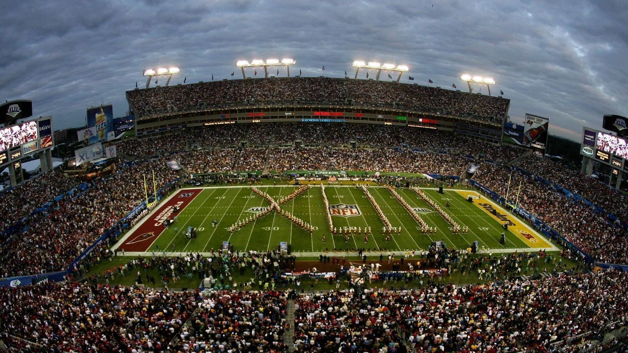 TAMPA, FL - FEBRUARY 1: General view as the Bethune Cookman College Band spells out XLIII before the start of Super Bowl XLIII between the Arizona Cardinals and the Pittsburgh Steelers at Raymond James Stadium on February 1, 2009 in Tampa, Florida.