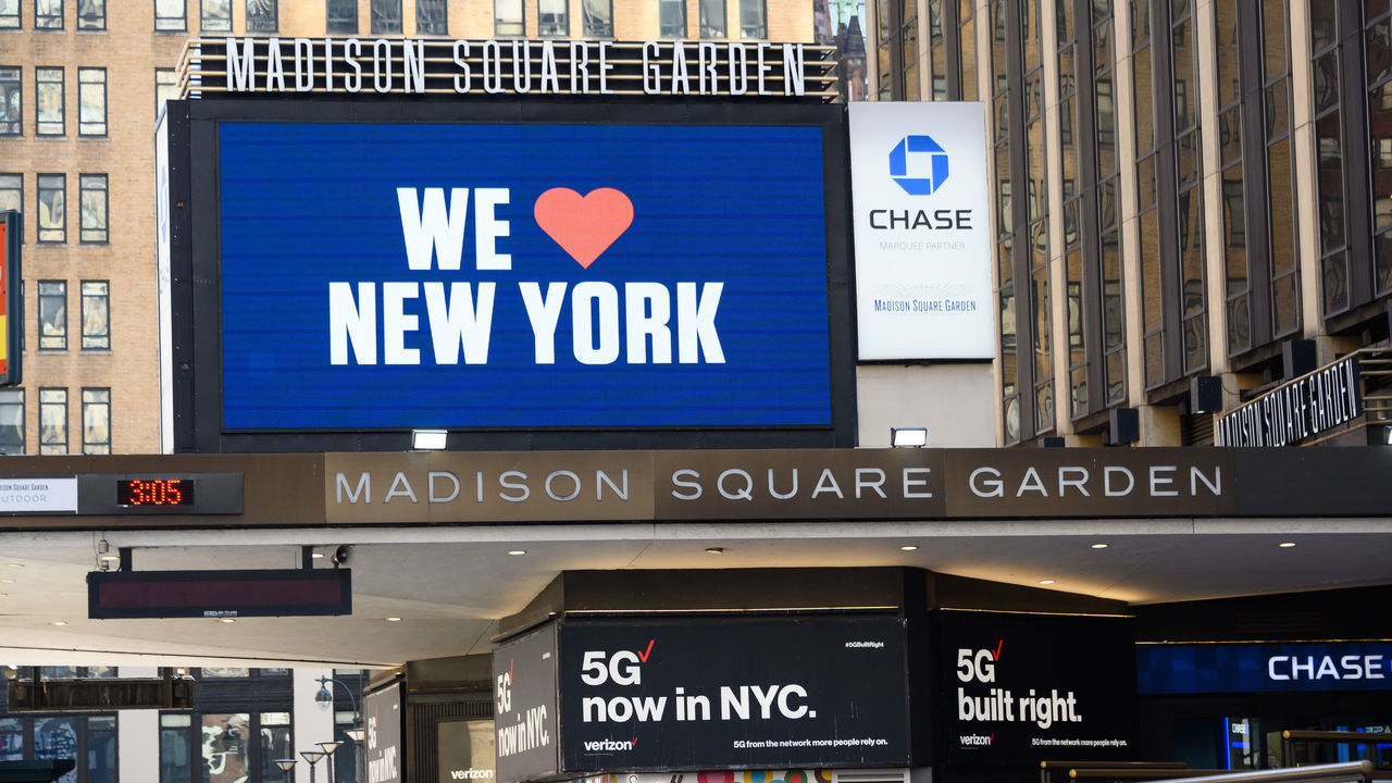 NEW YORK, NEW YORK - APRIL 22: A view outside the Madison Square Garden during the coronavirus pandemic on April 20, 2020 in New York City. COVID-19 has spread to most countries around the world, claiming over 184,000 lives lost with over 2.6 million infections reported.
