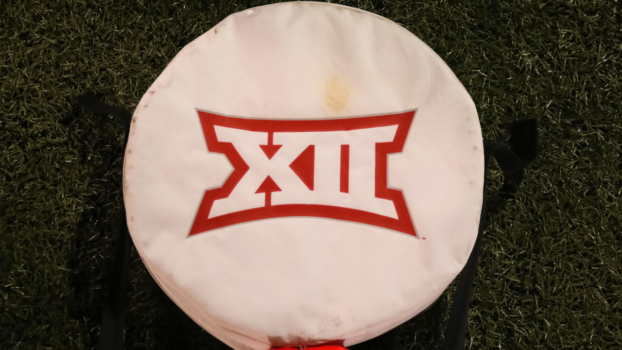 LAWRENCE, KS - SEPTEMBER 07: A view of the Big 12 logo in the third quarter of an FBS football game between the Coastal Carolina Chanticleers and Kansas Jayhawks on September 7, 2019 at Memorial Stadium in Lawrence, KS.