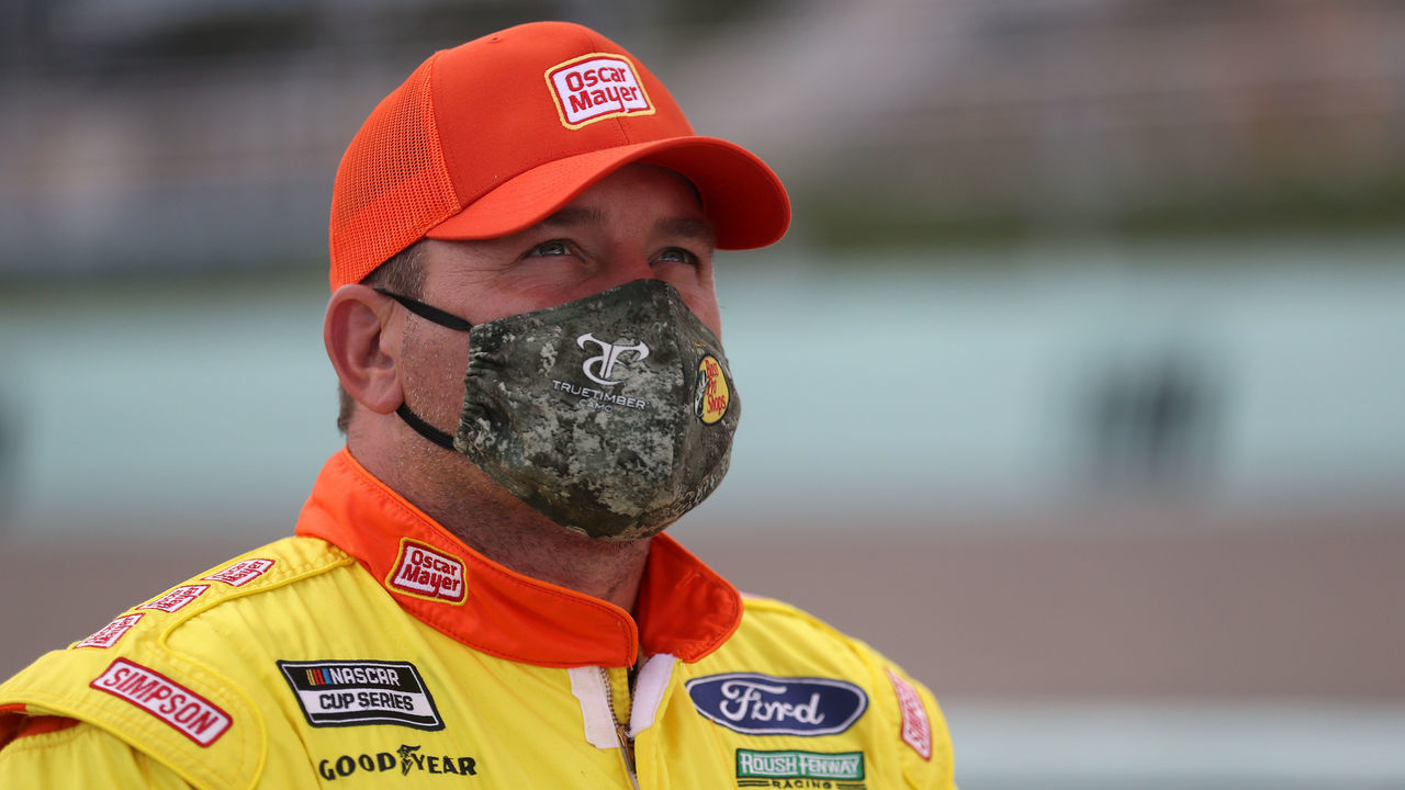 HOMESTEAD, FLORIDA - JUNE 14: Ryan Newman, driver of the #6 Oscar Mayer Subkit Ford, stands on the grid prior to the NASCAR Cup Series Dixie Vodka 400 at Homestead-Miami Speedway on June 14, 2020 in Homestead, Florida.