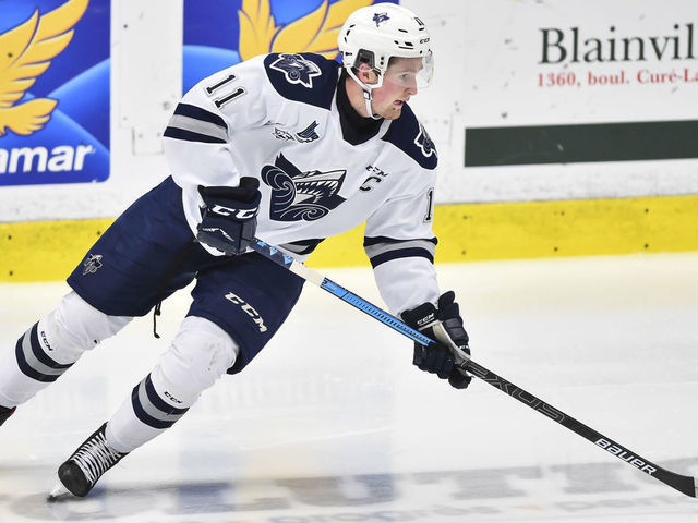 BOISBRIAND, QC - OCTOBER 05: Alexis Lafreniere #11 of the Rimouski Oceanic skates against the Blainville-Boisbriand Armada at Centre d'Excellence Sports Rousseau on October 5, 2019 in Boisbriand, Quebec, Canada. The Blainville-Boisbriand Armada defeated the Rimouski Oceanic 5-3.