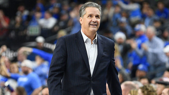 LAS VEGAS, NV - DECEMBER 21: Kentucky Wildcats head coach John Calipari smiles during the CBS Sports Classic between the Ohio State Buckeyes and the Kentucky Wildcats on December 21, 2019, at the T-Mobile Arena in Las Vegas, NV.