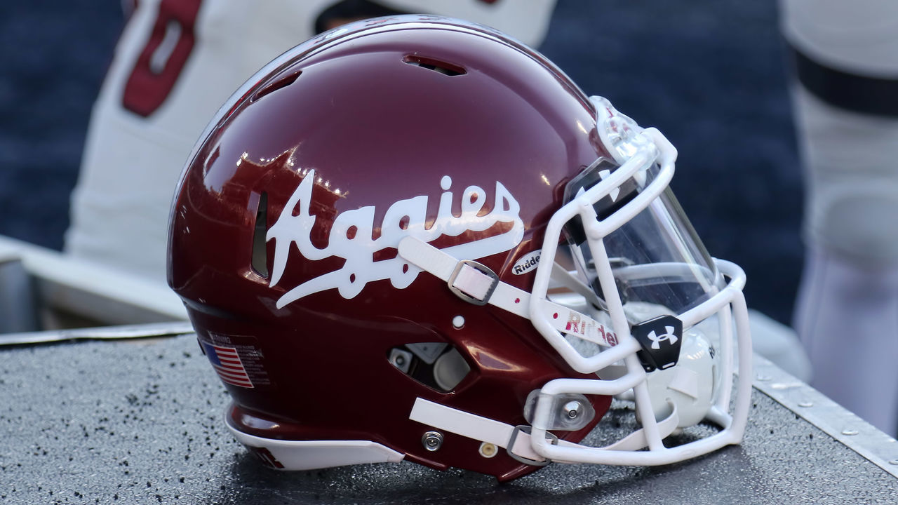 OXFORD, MS - NOVEMBER 09: A New Mexico State Aggies helmet at the game between the New Mexico State Aggies and the Ole Miss Rebels on November 9, 2019 at Vaught-Hemingway Stadium in Oxford, Mississippi.