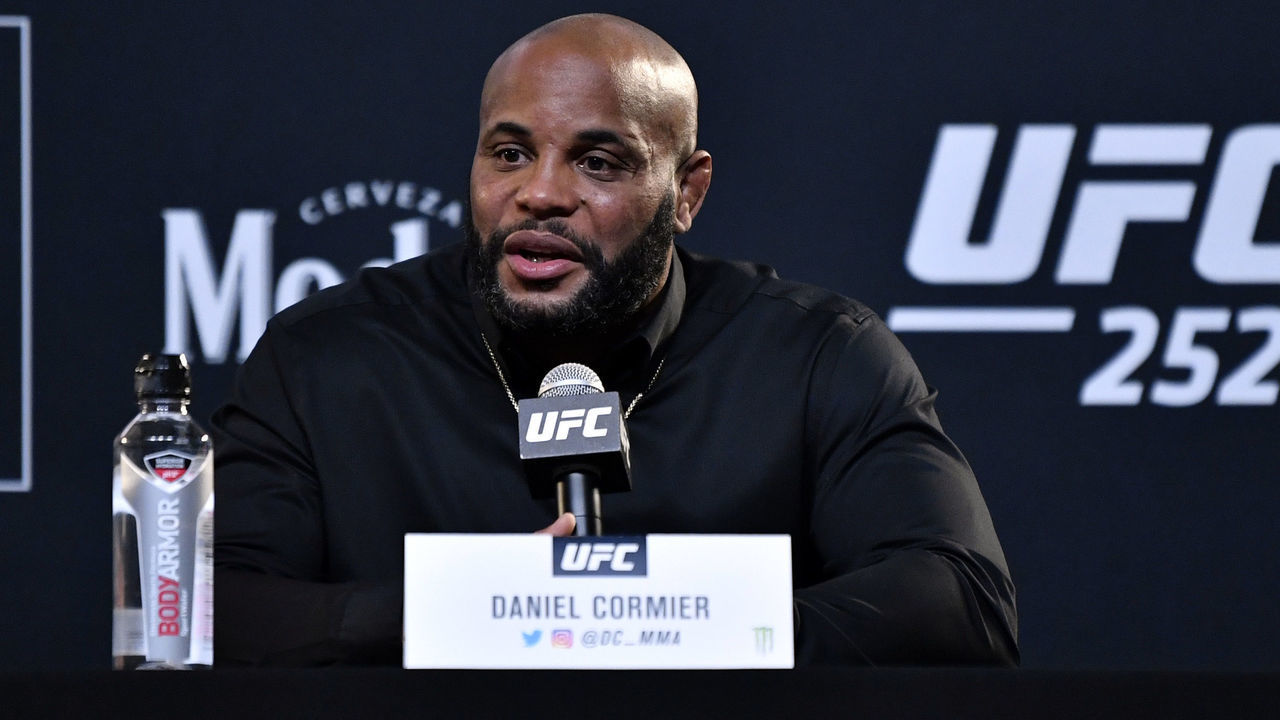 LAS VEGAS, NEVADA - AUGUST 13: Daniel Cormier interacts with media during the UFC 252 press conference at UFC APEX on August 13, 2020 in Las Vegas, Nevada.