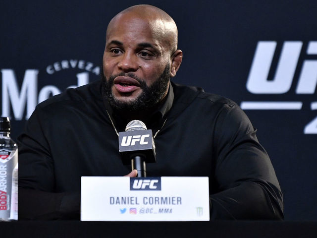LAS VEGAS, NEVADA - AUGUST 13: Daniel Cormier interacts with media during the UFC 252 press conference at UFC APEX on August 13, 2020 in Las Vegas, Nevada.
