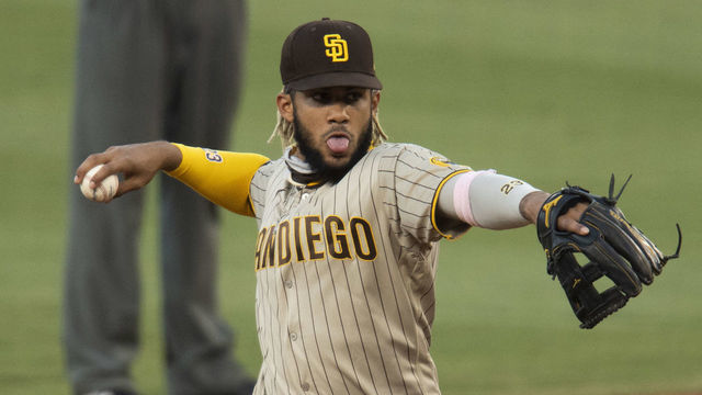 LOS ANGELES, CA - AUGUST 12: San Diego Padres shortstop Fernando Tatis Jr. during a baseball game against the Los Angeles Dodgers Wednesday, August 12, 2020, in Los Angeles.