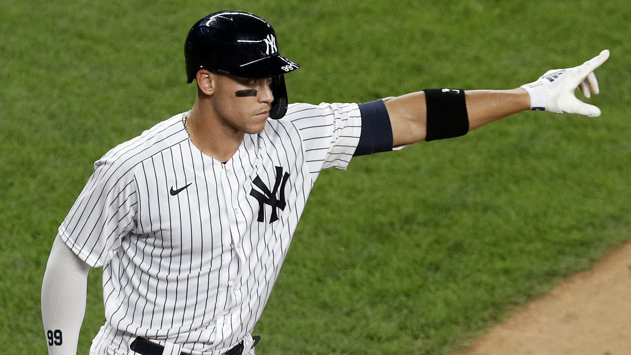 NEW YORK, NEW YORK - AUGUST 03: (NEW YORK DAILIES OUT) Aaron Judge #99 of the New York Yankees in action against the Philadelphia Phillies at Yankee Stadium on August 03, 2020 in New York City. The Yankees defeated the Phillies 6-3.