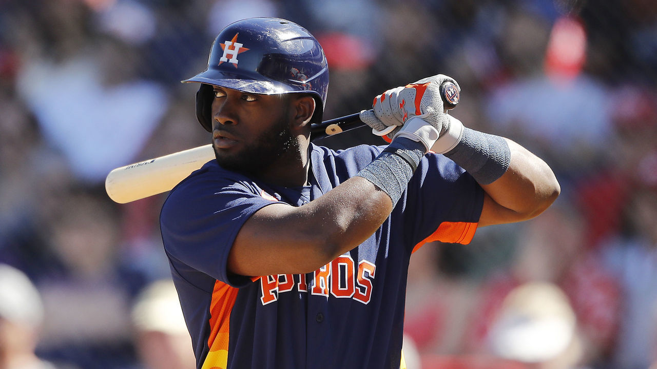 WEST PALM BEACH, FLORIDA - FEBRUARY 23: Yordan Alvarez #44 of the Houston Astros at bat against the Washington Nationals during a Grapefruit League spring training game at FITTEAM Ballpark of The Palm Beaches on February 23, 2020 in West Palm Beach, Florida.