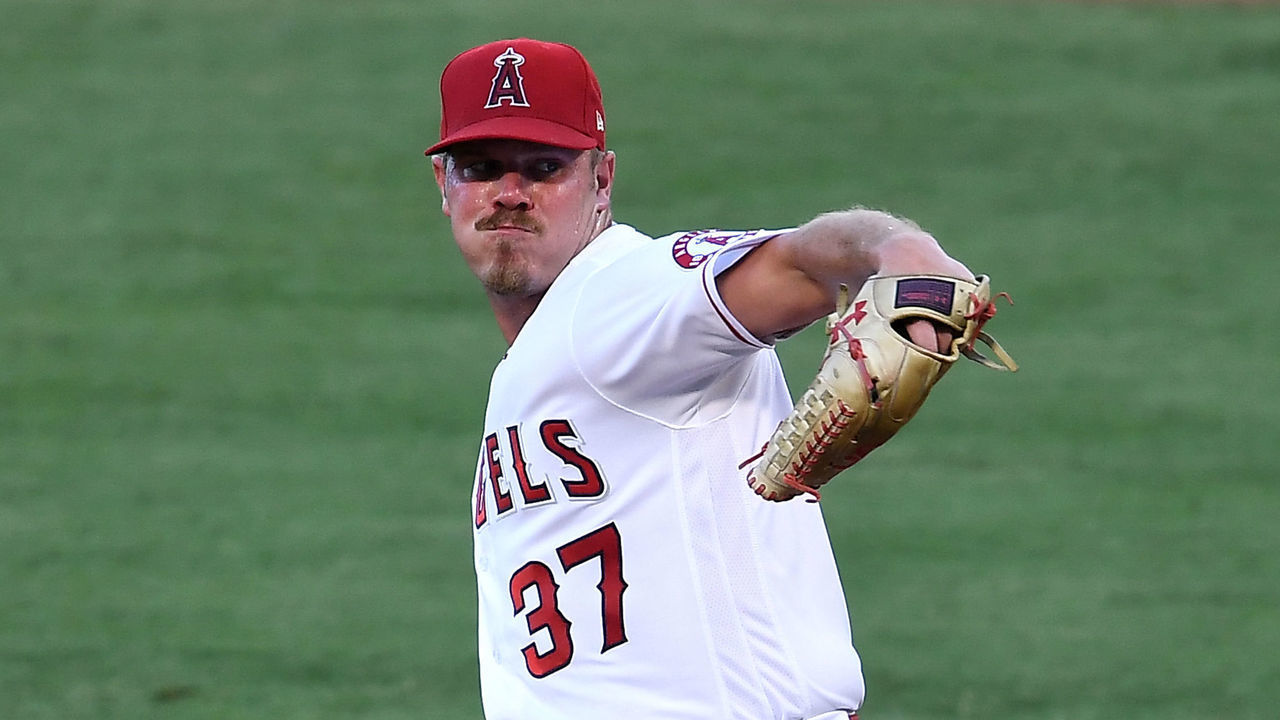 ANAHEIM, CA - AUGUST 11: Dylan Bundy #37 of the Los Angeles Angels pitches during the game against the Oakland Athletics at Angel Stadium of Anaheim on August 11, 2020 in Anaheim, California.