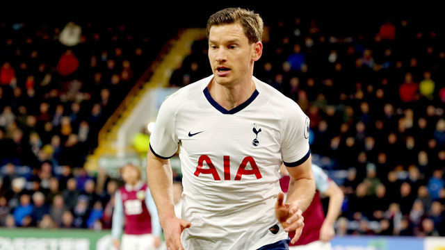 BURNLEY, ENGLAND - MARCH 07: Tottenham Hotspur's Jan Vertonghen during the Premier League match between Burnley FC and Tottenham Hotspur at Turf Moor on March 7, 2020 in Burnley, United Kingdom.