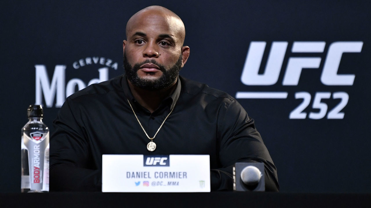 LAS VEGAS, NEVADA - AUGUST 13: Daniel Cormier interacts with media during the UFC 252 press conference at UFC APEX on August 13, 2020 in Las Vegas, Nevada.