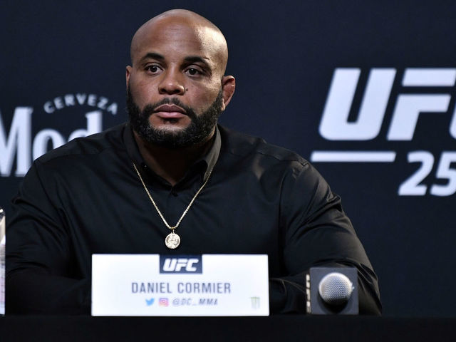 LAS VEGAS, NEVADA - AUGUST 13: Daniel Cormier interacts with media during the UFC 252 press conference at UFC APEX on August 13, 2020 in Las Vegas, Nevada.
