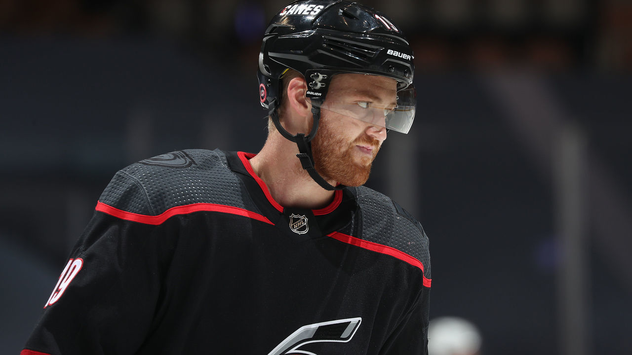TORONTO, ONTARIO - AUGUST 15: Dougie Hamilton #19 of the Carolina Hurricanes warms up before Game Three of the Eastern Conference First Round of the 2020 NHL Stanley Cup Playoff between the Boston Bruins and the Carolina Hurricanes at Scotiabank Arena on August 15, 2020 in Toronto, Ontario.