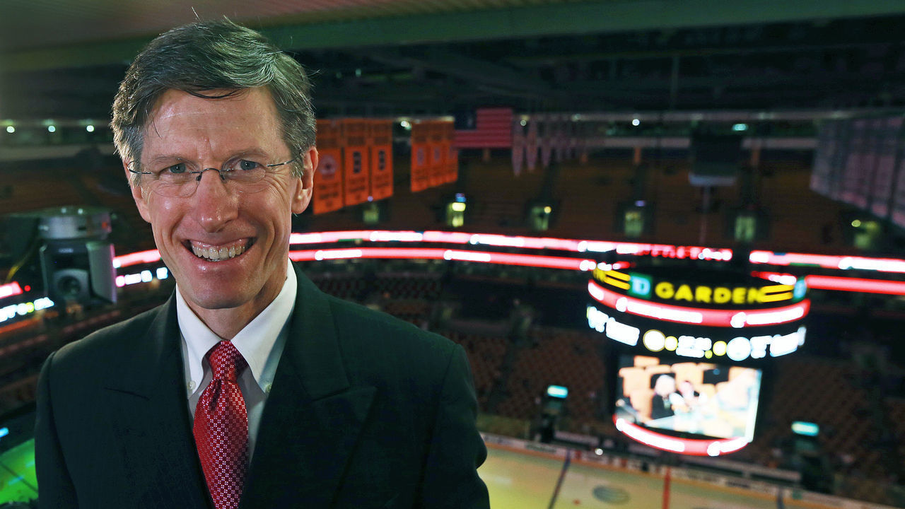 BOSTON - NOVEMBER 6: NESN Bruins broadcaster Jack Edwards is pictured in the booth high above the TD Garden ice. The Boston Bruins hosted the Edmonton Oilers in a regular season NHL game at the TD Garden.