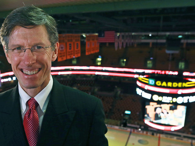 BOSTON - NOVEMBER 6: NESN Bruins broadcaster Jack Edwards is pictured in the booth high above the TD Garden ice. The Boston Bruins hosted the Edmonton Oilers in a regular season NHL game at the TD Garden.