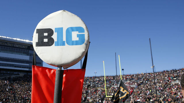 WEST LAFAYETTE, IN - NOVEMBER 25: The Big 10 logo is seen on a yard marker during a game between the Purdue Boilermakers and Indiana Hoosiers at Ross-Ade Stadium on November 25, 2017 in West Lafayette, Indiana. Purdue won 31-24. *** Local Caption ***