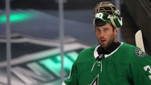 EDMONTON, ALBERTA - AUGUST 13: Goaltender Ben Bishop #30 of the Dallas Stars looks on in the first period of Game Two of the Western Conference First Round of the 2020 NHL Stanley Cup Playoff between the Calgary Flames and the Dallas Stars at Rogers Place on August 13, 2020 in Edmonton, Alberta.