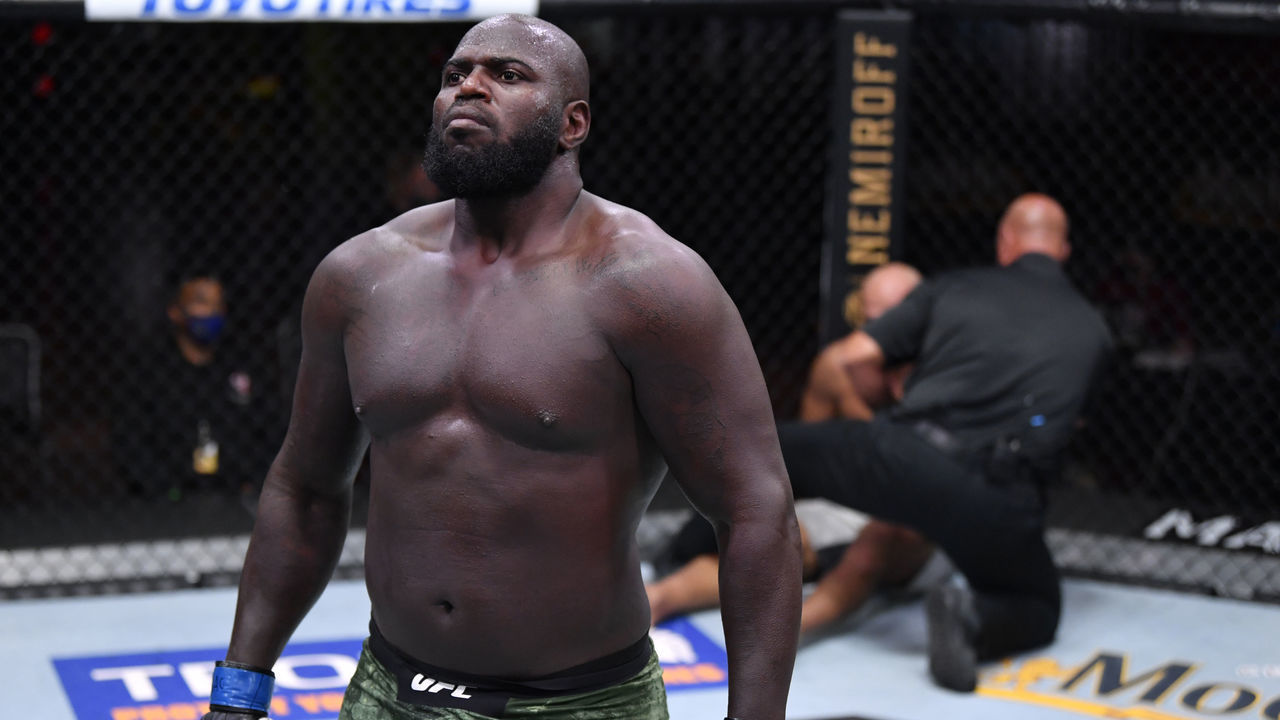 LAS VEGAS, NEVADA - AUGUST 15: Jairzinho Rozenstruik of Suriname reacts after his knockout victory over Junior Dos Santos of Brazil in their heavyweight bout during the UFC 252 event at UFC APEX on August 15, 2020 in Las Vegas, Nevada.