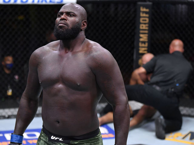 LAS VEGAS, NEVADA - AUGUST 15: Jairzinho Rozenstruik of Suriname reacts after his knockout victory over Junior Dos Santos of Brazil in their heavyweight bout during the UFC 252 event at UFC APEX on August 15, 2020 in Las Vegas, Nevada.