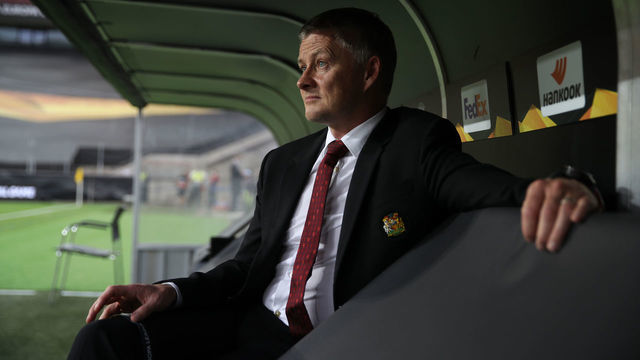 COLOGNE, GERMANY - AUGUST 16: Ole Gunnar Solskjaer, Manager of Manchester United is seen sitting on the substitute bench prior to the UEFA Europa League Semi Final between Sevilla and Manchester United at RheinEnergieStadion on August 16, 2020 in Cologne, Germany.