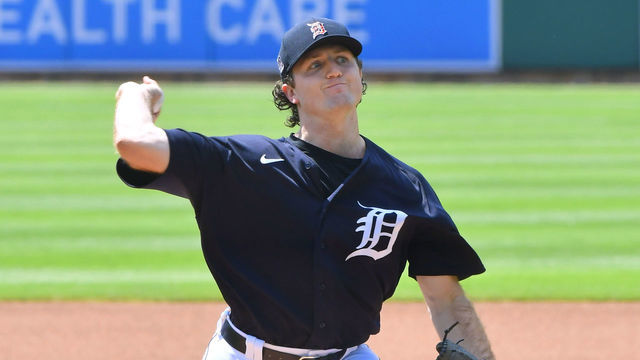 DETROIT, MI - JULY 14: Casey Mize #74 of the Detroit Tigers pitches during the Detroit Tigers Summer Workouts at Comerica Park on July 14, 2020 in Detroit, Michigan.