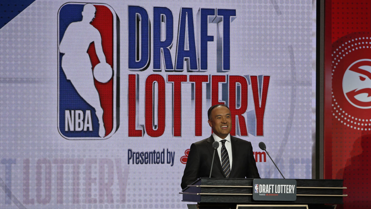CHICAGO, IL - MAY 14: Deputy Commissioner of the NBA, Mark Tatum takes the stage at the 2019 NBA Draft Lottery on May 14, 2019 at the Chicago Hilton in Chicago, Illinois. NOTE TO USER: User expressly acknowledges and agrees that, by downloading and/or using this photograph, user is consenting to the terms and conditions of the Getty Images License Agreement. Mandatory Copyright Notice: Copyright 2019 NBAE