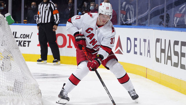 TORONTO, ONTARIO - AUGUST 04: Andrei Svechnikov #37 of the Carolina Hurricanes skates in the second period of Game Three of the Eastern Conference Qualification Round prior to the 2020 NHL Stanley Cup Playoffs at Scotiabank Arena on August 04, 2020 in Toronto, Ontario.