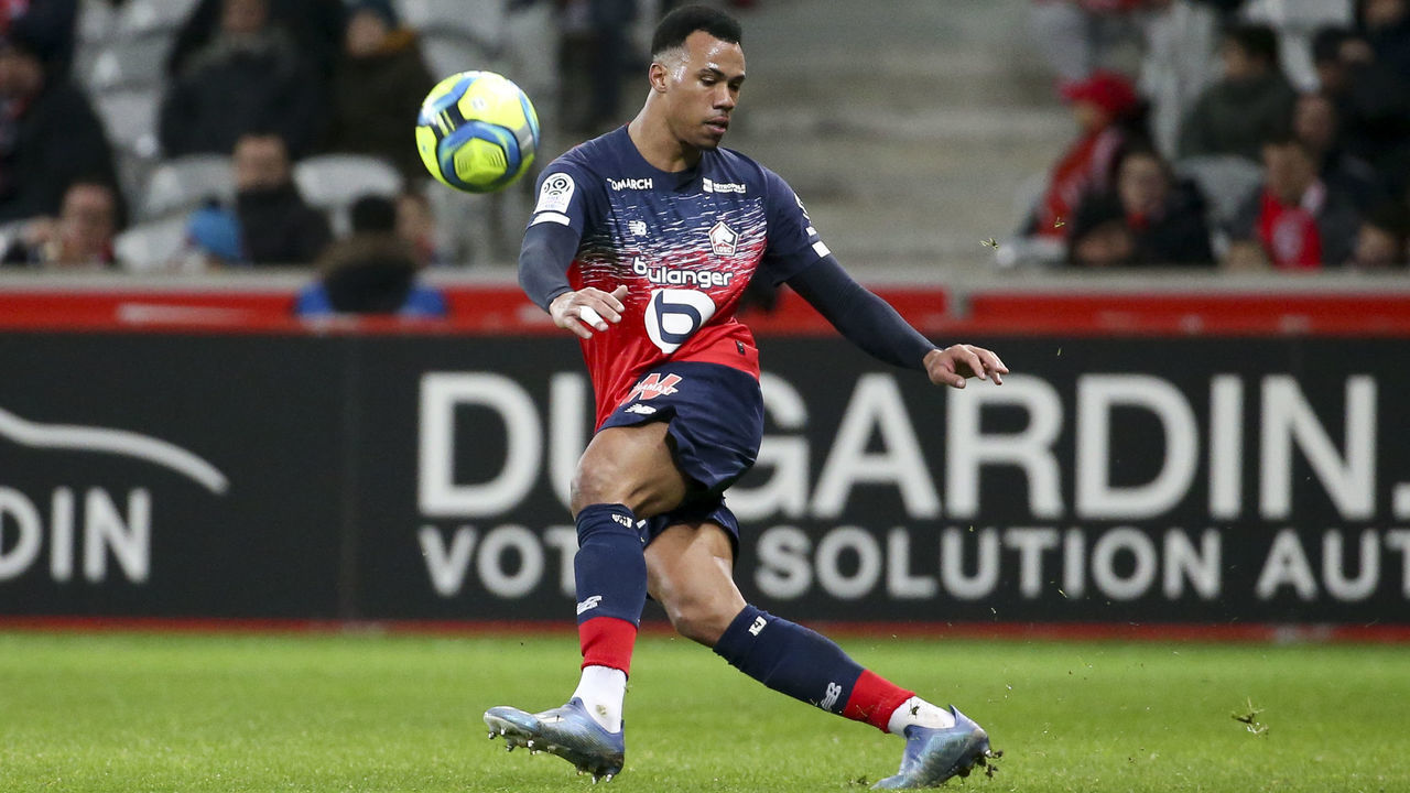 LILLE, FRANCE - MARCH 8: Gabriel dos Santos Magalhaes of Lille during the Ligue 1 match between Lille OSC (LOSC) and Olympique Lyonnais (Lyon, OL) at Stade Pierre Mauroy on March 8, 2020 in Villeneuve d'Ascq near Lille, France.