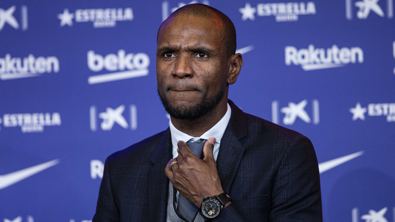 Eric Abidal during the presentation of Quique Setien as a new coach of FC Barcelona with contract till 30th of June of 2022 at Camp Nou Stadium on January 14, 2020 in Barcelona, Spain.