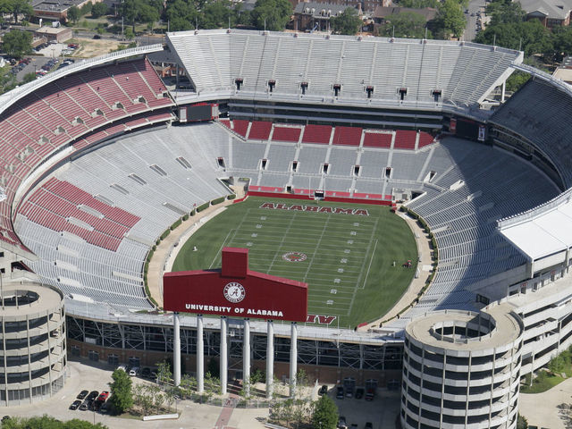 An aerial view of Bryant-Denny Football Stadium. (Photo by: Jeffrey Greenberg/Universal Images Group via Getty Images)
