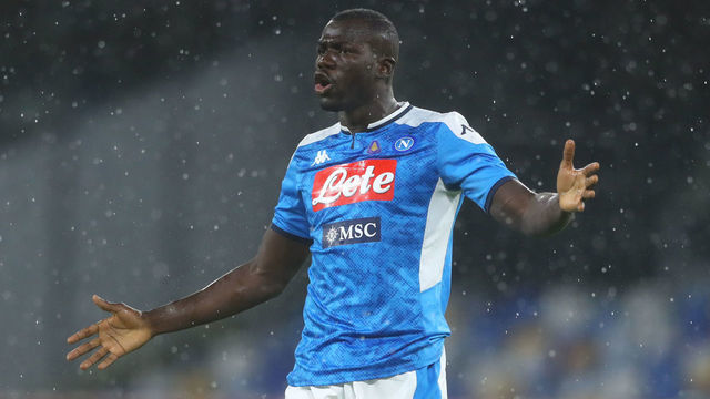 NAPLES, ITALY - AUGUST 01: (BILD ZEITUNG OUT) Kalidou Koulibaly of Napoli gestures during the Serie A match between SSC Napoli and SS Lazio at Stadio San Paolo on August 1, 2020 in Naples, Italy.