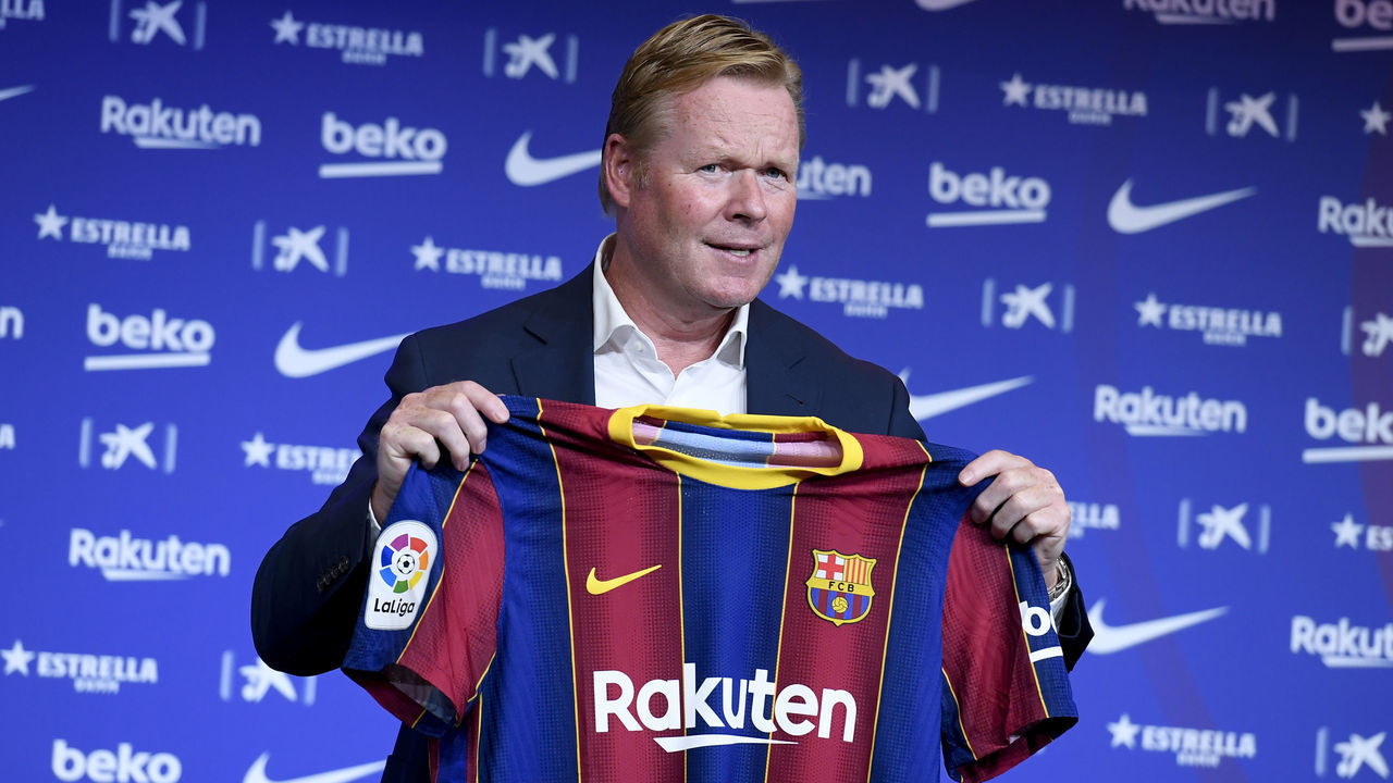 BARCELONA, SPAIN - AUGUST 19: Barcelona's new Dutch coach Ronald Koeman poses during his official presentation at the Camp Nou stadium in Barcelona on August 19, 2020.