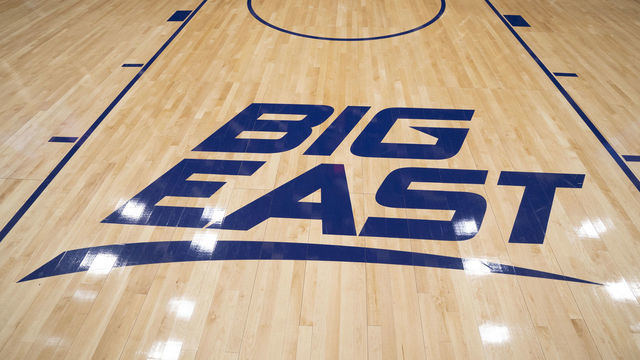 VILLANOVA, PA - DECEMBER 30: A general view of the Big East logo prior to the game between the Xavier Musketeers and Villanova Wildcats at Finneran Pavilion on December 30, 2019 in Villanova, Pennsylvania.