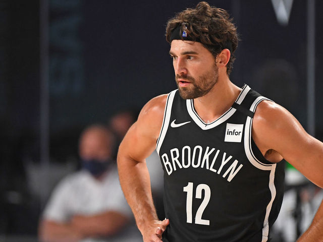 ORLANDO, FL - JULY 25: Joe Harris #12 of the Brooklyn Nets looks on during the game against the Brooklyn Nets on July 25, 2020 in Orlando, Florida at The Arena at ESPN Wide World of Sports. NOTE TO USER: User expressly acknowledges and agrees that, by downloading and/or using this photograph, user is consenting to the terms and conditions of the Getty Images License Agreement. Mandatory Copyright Notice: Copyright 2020 NBAE